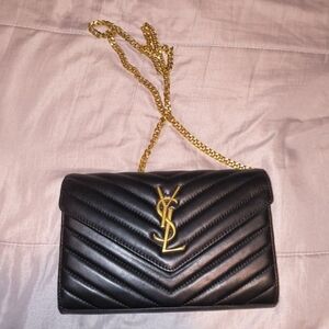 Yves Saint Laurent Black Chevron Leather Crossbody Bag